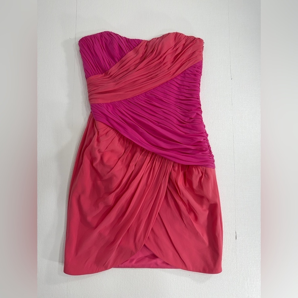 Jill Stuart Strapless Pink and Coral Pleated Cocktail Dress